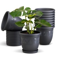 Blumentopf-10er Set Anthrazit Ø15 cm mit Untersetzer