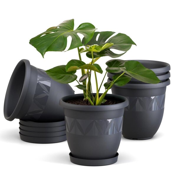 Blumentopf-5er Set Anthrazit Ø40 cm mit Untersetzer