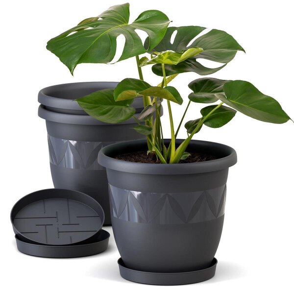 Blumentopf Capri-3er Set Anthrazit Ø35 cm mit Untersetzer