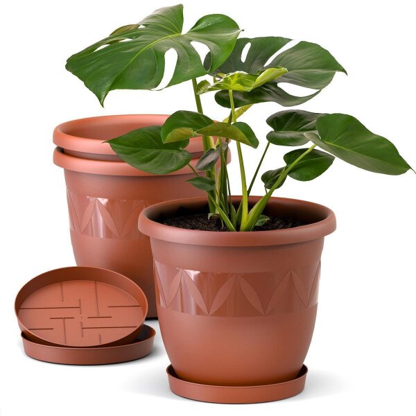 Blumentopf Capri-3er Set Terrakotta Ø21 cm mit Untersetzer