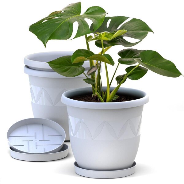Blumentopf Capri 3er Set mit Untersetzer - Weiss