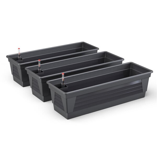 Blumenkasten Milano 3er Set - Anthrazit - mit Hydroeinsatz und Wasserstandsanzeiger