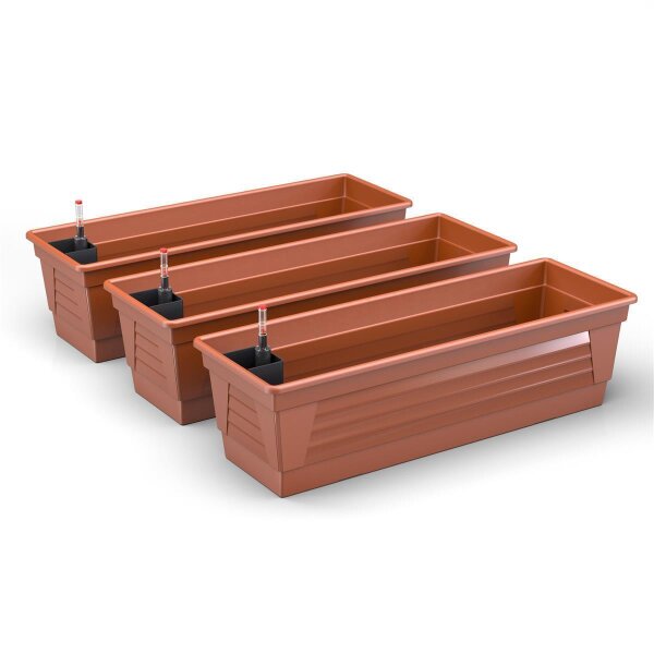 Blumenkasten Milano 3er Set - Terrakotta - mit Hydroeinsatz und Wasserstandsanzeiger