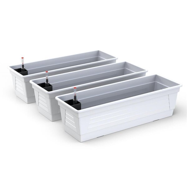 Blumenkasten Milano 3er Set - Weiss - mit Hydroeinsatz und Wasserstandsanzeiger