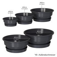 Pflanzschalen 5er Set mit Untersetzer - Anthrazit Ø 32 cm