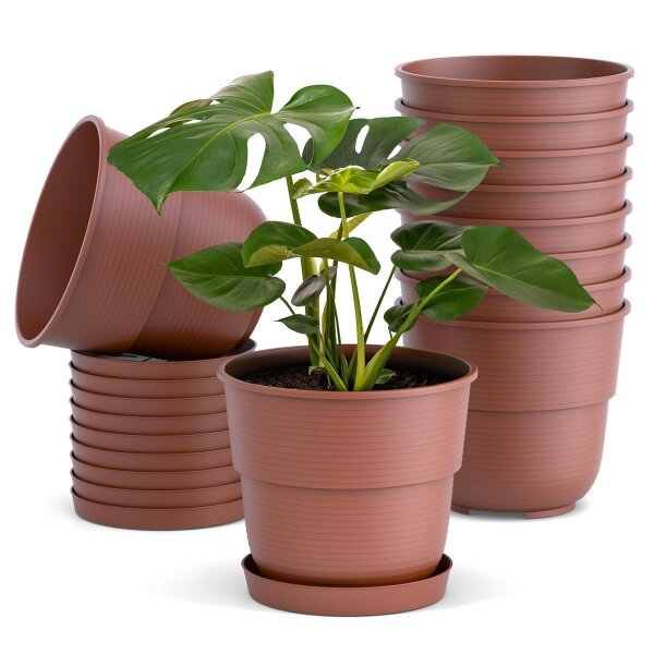 Blumentöpfe Milano mit Untersetzer 10er Set - Farbe Terrakotta Ø 14 cm