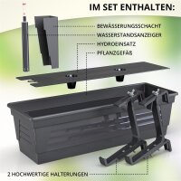 Blumenkasten Milano mit Hydroeinsatz, Wasserstandsanzeiger und passender Halterung - Anthrazit 60 cm