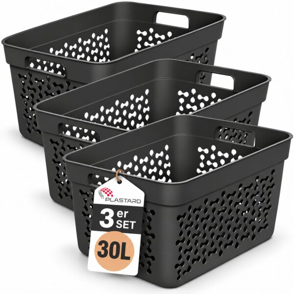 Wäschekorb aus hochwertigem Kunststoff – Stapelbar, ergonomisch & in verschiedenen Größen und Farben | Für Wäsche, Spielzeug, Pfandflaschen und mehr Grau 3er Set 30L