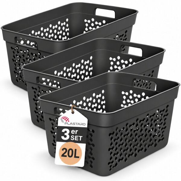 Wäschekorb aus hochwertigem Kunststoff – Stapelbar, ergonomisch & in verschiedenen Größen und Farben | Für Wäsche, Spielzeug, Pfandflaschen und mehr Grau 3er Set 20L