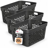 Wäschekorb aus hochwertigem Kunststoff – Stapelbar, ergonomisch & in verschiedenen Größen und Farben | Für Wäsche, Spielzeug, Pfandflaschen und mehr Grau 3er Set 20L