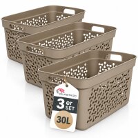 Wäschekorb aus hochwertigem Kunststoff – Stapelbar, ergonomisch & in verschiedenen Größen und Farben | Für Wäsche, Spielzeug, Pfandflaschen und mehr Beige 3er Set 30L