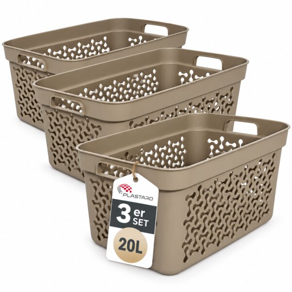 Wäschekorb aus hochwertigem Kunststoff – Stapelbar, ergonomisch & in verschiedenen Größen und Farben | Für Wäsche, Spielzeug, Pfandflaschen und mehr Beige 3er Set 20L