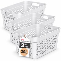 Wäschekorb aus hochwertigem Kunststoff – Stapelbar, ergonomisch & in verschiedenen Größen und Farben | Für Wäsche, Spielzeug, Pfandflaschen und mehr Weiß 3er Set 30L