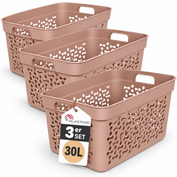 Wäschekorb aus hochwertigem Kunststoff – Stapelbar, ergonomisch & in verschiedenen Größen und Farben | Für Wäsche, Spielzeug, Pfandflaschen und mehr Pink 3er Set 30L