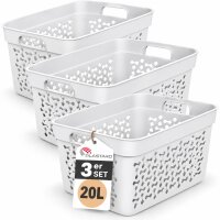 Wäschekorb aus hochwertigem Kunststoff – Stapelbar, ergonomisch & in verschiedenen Größen und Farben | Für Wäsche, Spielzeug, Pfandflaschen und mehr Weiß 3er Set 20L