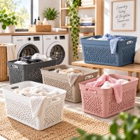 Wäschekorb aus hochwertigem Kunststoff – Stapelbar, ergonomisch & in verschiedenen Größen und Farben | Für Wäsche, Spielzeug, Pfandflaschen und mehr Blau 3er Set 30L