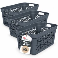 Wäschekorb aus hochwertigem Kunststoff – Stapelbar, ergonomisch & in verschiedenen Größen und Farben | Für Wäsche, Spielzeug, Pfandflaschen und mehr Blau 3er Set 20L