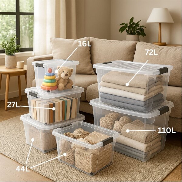 Plastard Aufbewahrungsboxen mit Deckel und Rollen – ideale Lösung für Ordnung in Wohnzimmer, Büro, Keller und Werkstatt. Langlebige, stapelbare Kunststoffboxen aus BPA-freiem Material.