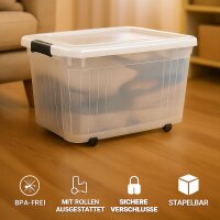 Plastard Aufbewahrungsboxen mit Deckel und Rollen – ideale Lösung für Ordnung in Wohnzimmer, Büro, Keller und Werkstatt. Langlebige, stapelbare Kunststoffboxen aus BPA-freiem Material.