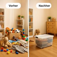Plastard Aufbewahrungsboxen mit Deckel und Rollen – ideale Lösung für Ordnung in Wohnzimmer, Büro, Keller und Werkstatt. Langlebige, stapelbare Kunststoffboxen aus BPA-freiem Material.